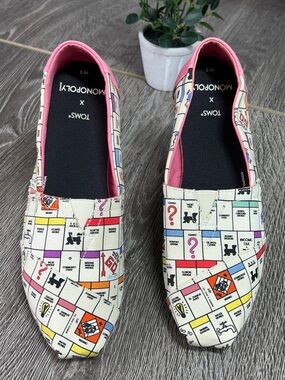 Toms Monopoly Board Canvas Slip-Ons with Pink Trim